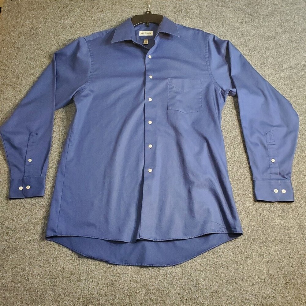 Van Heusen Fitted Wrinkle Free Dress Shirt Men's Size M 15 1/2 34/35 Royal Blue - Picture 2 of 9